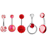 5pcs Stainless Steel Belly Button Rings Pink Red CZ Navel Piercings