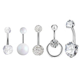 5pcs Stainless Steel Belly Button Rings Pink Red CZ Navel Piercings