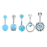 5pcs Stainless Steel Belly Button Rings Pink Red CZ Navel Piercings
