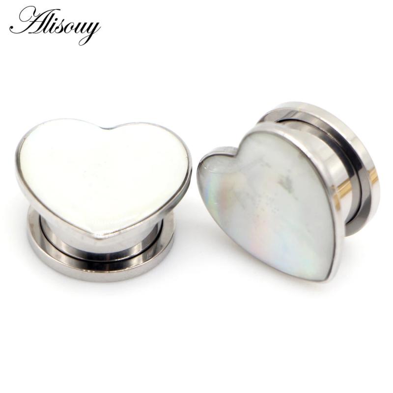 2pcs Stainless Steel Ear Tunnels Plugs Water drops Shell Ear Expander Stretcher