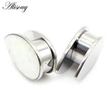 2pcs Stainless Steel Ear Tunnels Plugs Water drops Shell Ear Expander Stretcher
