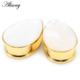 2pcs Stainless Steel Ear Tunnels Plugs Water drops Shell Ear Expander Stretcher