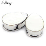 2pcs Stainless Steel Ear Tunnels Plugs Water drops Shell Ear Expander Stretcher