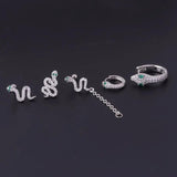 Leosoxs Stainless Steel Snake Ear Bone Stud Green Eyes Zircon Ear Accessories