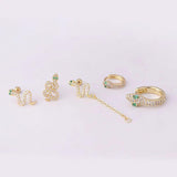 Leosoxs Stainless Steel Snake Ear Bone Stud Green Eyes Zircon Ear Accessories