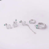 Leosoxs Stainless Steel Snake Ear Bone Stud Green Eyes Zircon Ear Accessories