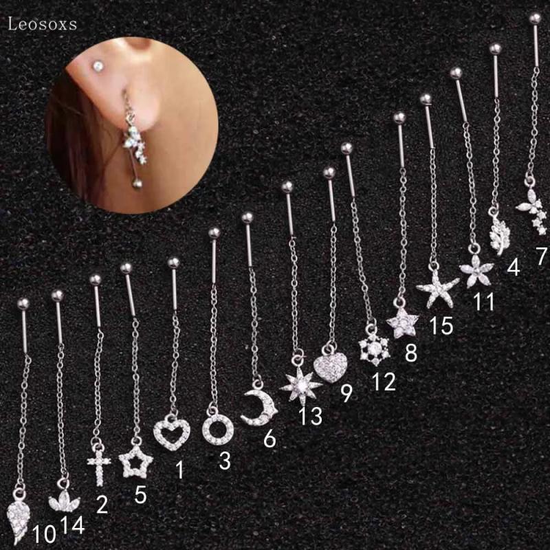 Leosoxs 2pcs Stainless Steel Leaf Pendant Earrings