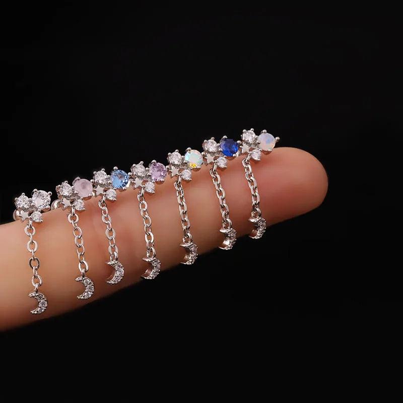 Miqiao Zircon Moon Pendant Stainless Steel Ear Stud