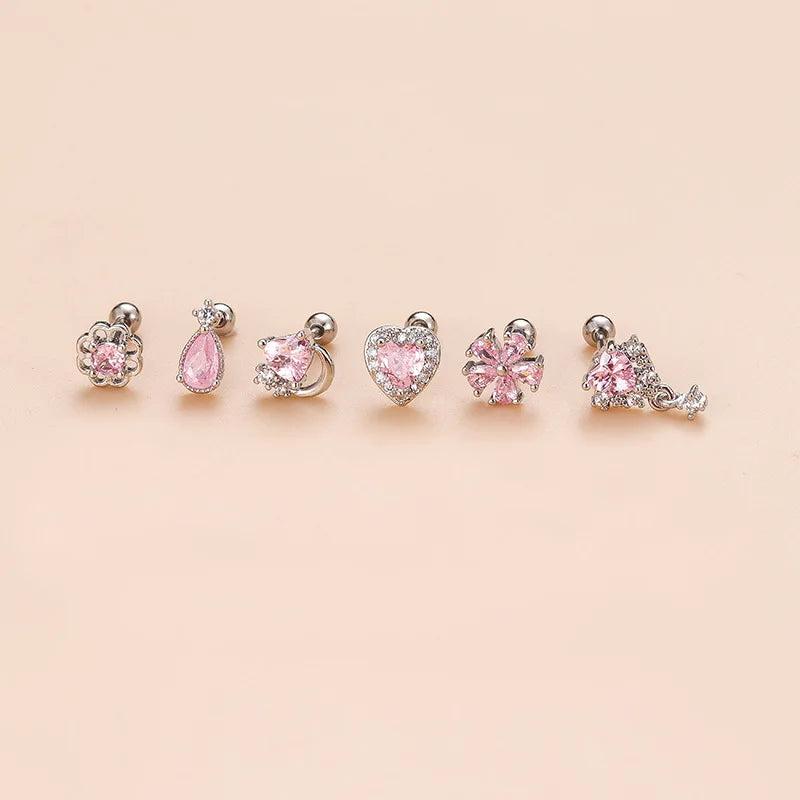 Pink Zircon Double Headed Cochlear Stud Piercing