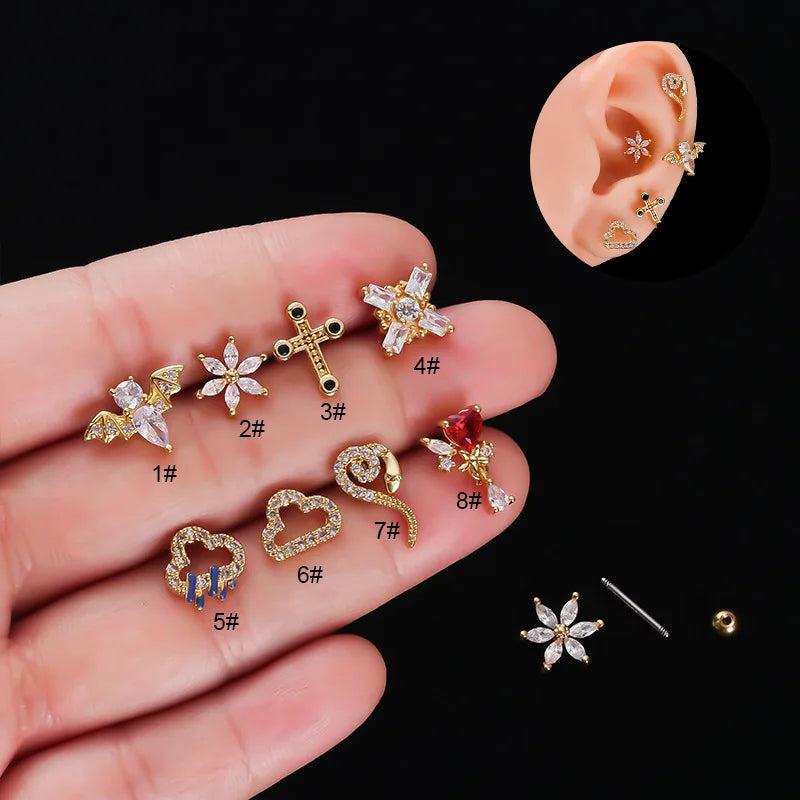 Leosoxs Stainless Steel Screw Ball Ear Bone Nail Piercing