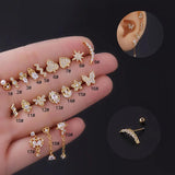 20G Stainless Steel Zircon Ear Bone Stud Piercing Ear Decoration Screws