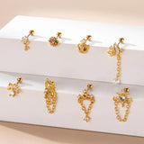 Miqiao 1 Pair Stainless Steel Zircon Tassel Chain Ear Ornaments