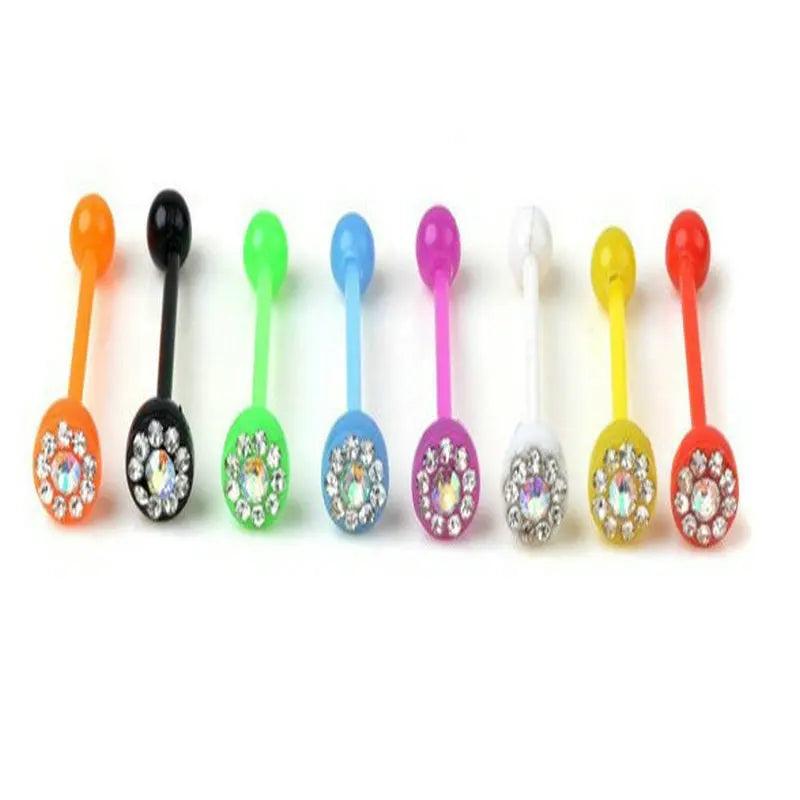 10pcs Clear Crystal Plastic Barbell Earring Tongue Ring Body Piercing Jewelry