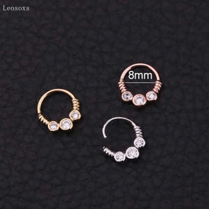 2pcs Multicolor Zircon Round Nose Ring Piercing Jewelry
