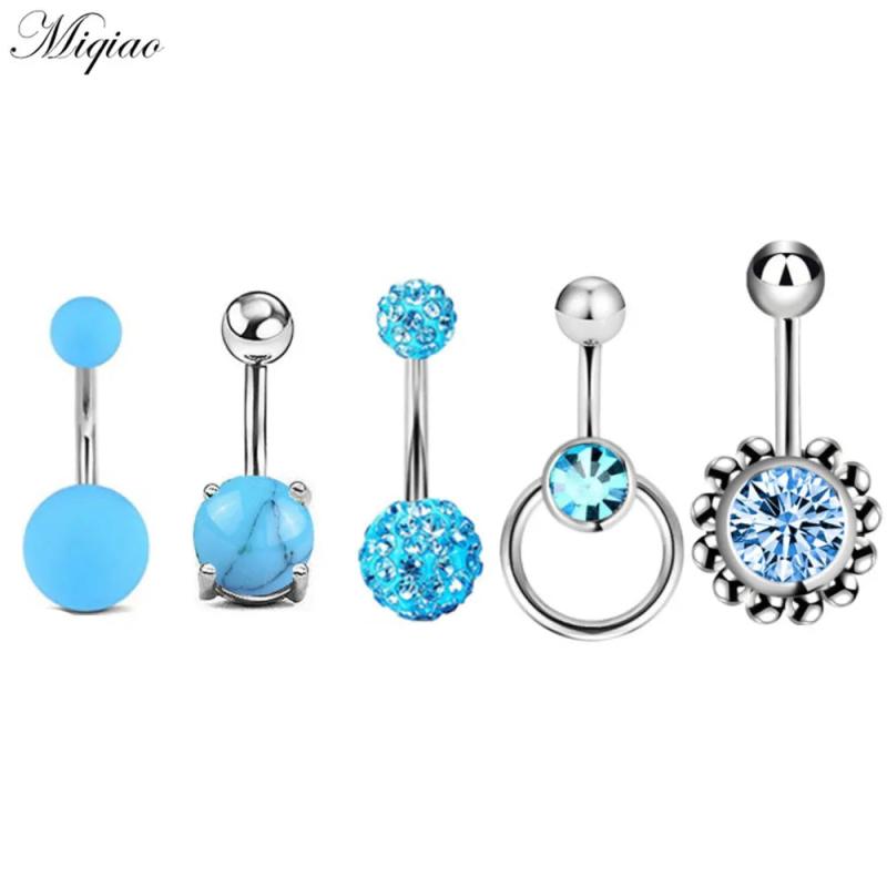 Miqiao 5pcs Stainless Steel Zircon Belly Button Nail Piercing Set