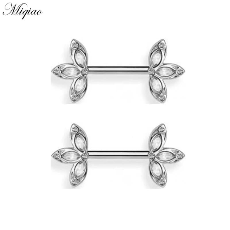 Miqiao 2pcs Zircon Flower Breast Nail Piercing Jewelry