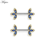 Miqiao 2pcs Zircon Flower Breast Nail Piercing Jewelry