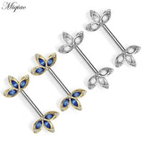 Miqiao 2pcs Zircon Flower Breast Nail Piercing Jewelry