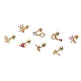 Pink Zircon Love Butterfly Flower Ear Bone Nails Cartilage Piercing Nails