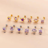 Purple Zircon Flower Cross Screw Stud Earrings