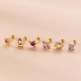 Purple Zircon Flower Cross Screw Stud Earrings