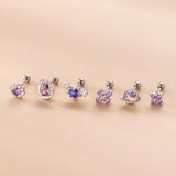 Purple Zircon Flower Cross Screw Stud Earrings