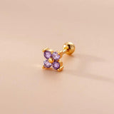 Purple Zircon Flower Cross Screw Stud Earrings