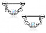 Opal Centered Filigree Drop Nipple Rings 14G Pair
