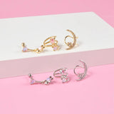 Five Star Moon Small Ear Clip Bear Pendant Stainless Steel Stud Earrings