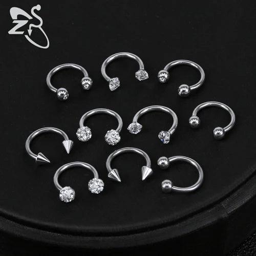 16G Crystal Nose Rings Stainless Steel Septum Rings