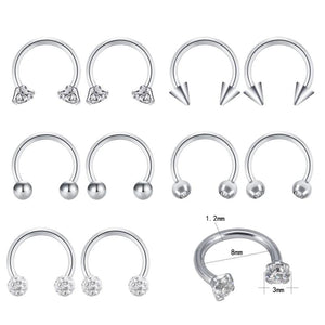 16G Crystal Nose Rings Stainless Steel Septum Rings