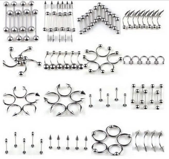 85pcs Silver Tongue Lip Eyebrow CBR Captive Rings Body Piercing Jewelry Lots