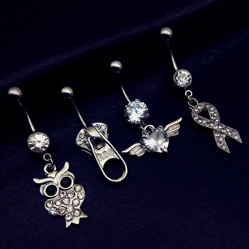 Clear Crystal Owl Navel Belly Button Ring Body Piercing Jewelry
