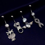 Clear Crystal Owl Navel Belly Button Ring Body Piercing Jewelry