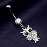 Clear Crystal Owl Navel Belly Button Ring Body Piercing Jewelry