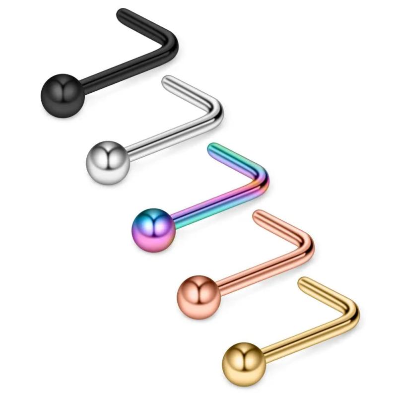 5PCS Surgical Steel Curved Nose Stud Piercing Jewelry 22G 20G 18G