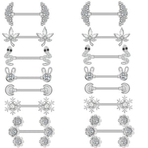 14G Stainless Steel CZ Nipple Rings Piercing Jewelry Women