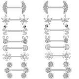 14G Stainless Steel CZ Nipple Rings Piercing Jewelry Women