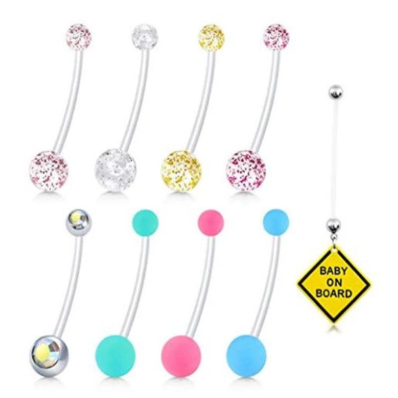 9-10PCS 14G Acrylic Bioflex Pregnancy Belly Button Rings