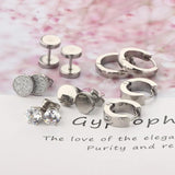 6 Pairs Men Earrings Set Surgical Steel Ear Studs Punk Tragus Cartilage Jewelry