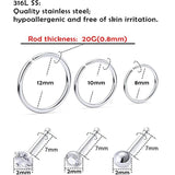 24 PCS 20G Colourful Nose Hoops Stainless Steel Zircon