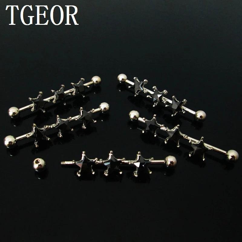 Stainless Steel CZ Zircon Industrial Barbell Piercing