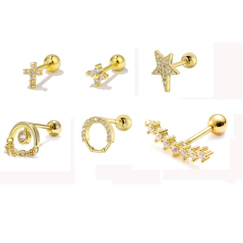 6 Pcs Stainless Steel Ear Piercing Studs for Women Tragus Earrings