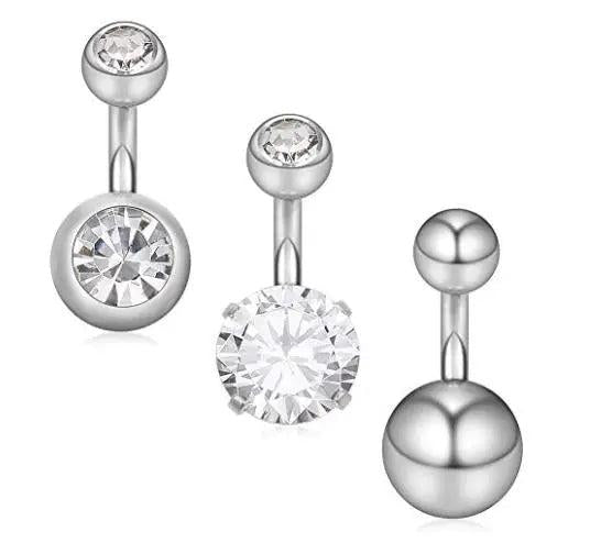 316L Surgical Steel CZ Short Belly Earring 3PCS