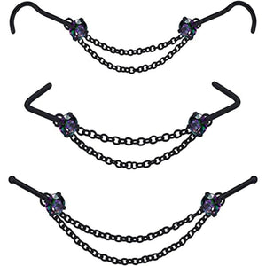 9 PCS Nose Ring Chain Zircon L-shaped Women's Body Jewelry