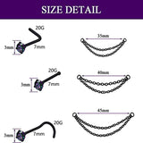 9 PCS Nose Ring Chain Zircon L-shaped Women's Body Jewelry