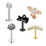 Zircon Lip Screw Stainless Steel T-bar Piercing 5 Pieces