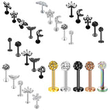 Zircon Lip Screw Stainless Steel T-bar Piercing 5 Pieces
