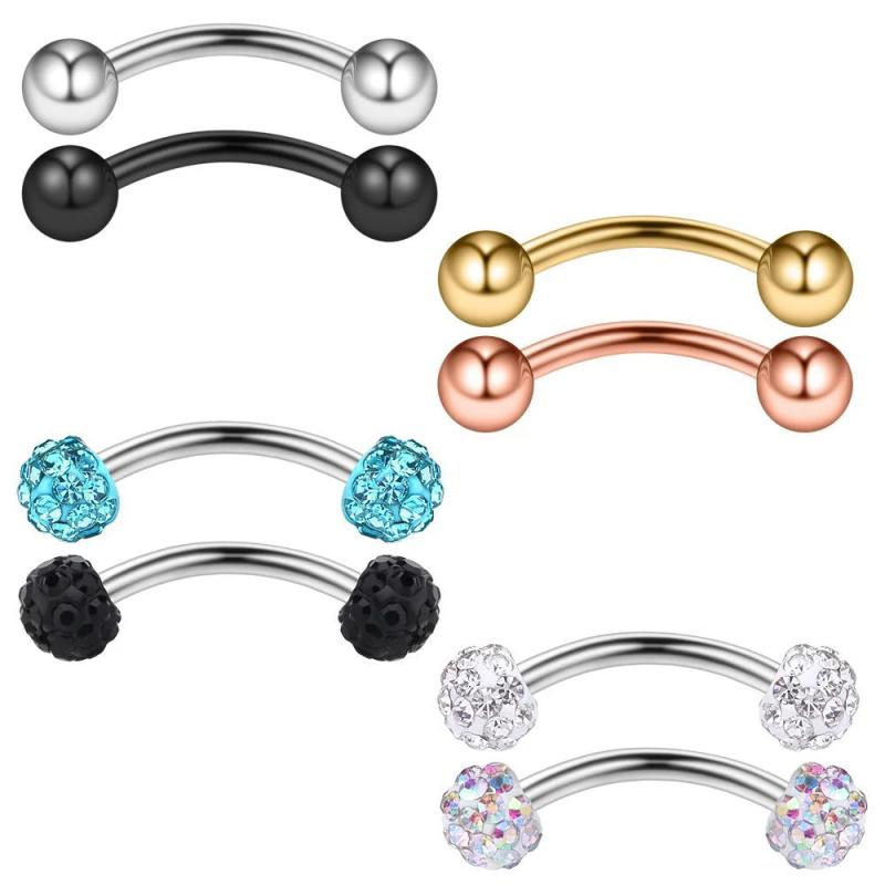 8PCS 16G Crystal Ferido & Ball Curved Barbell Body Piercing Jewelry