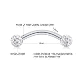 8PCS 16G Crystal Ferido & Ball Curved Barbell Body Piercing Jewelry